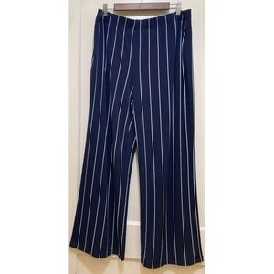 Susan Graver Womens Pants M Liquid Knit Wide‎ Leg Lounge Navy White Striped Boho